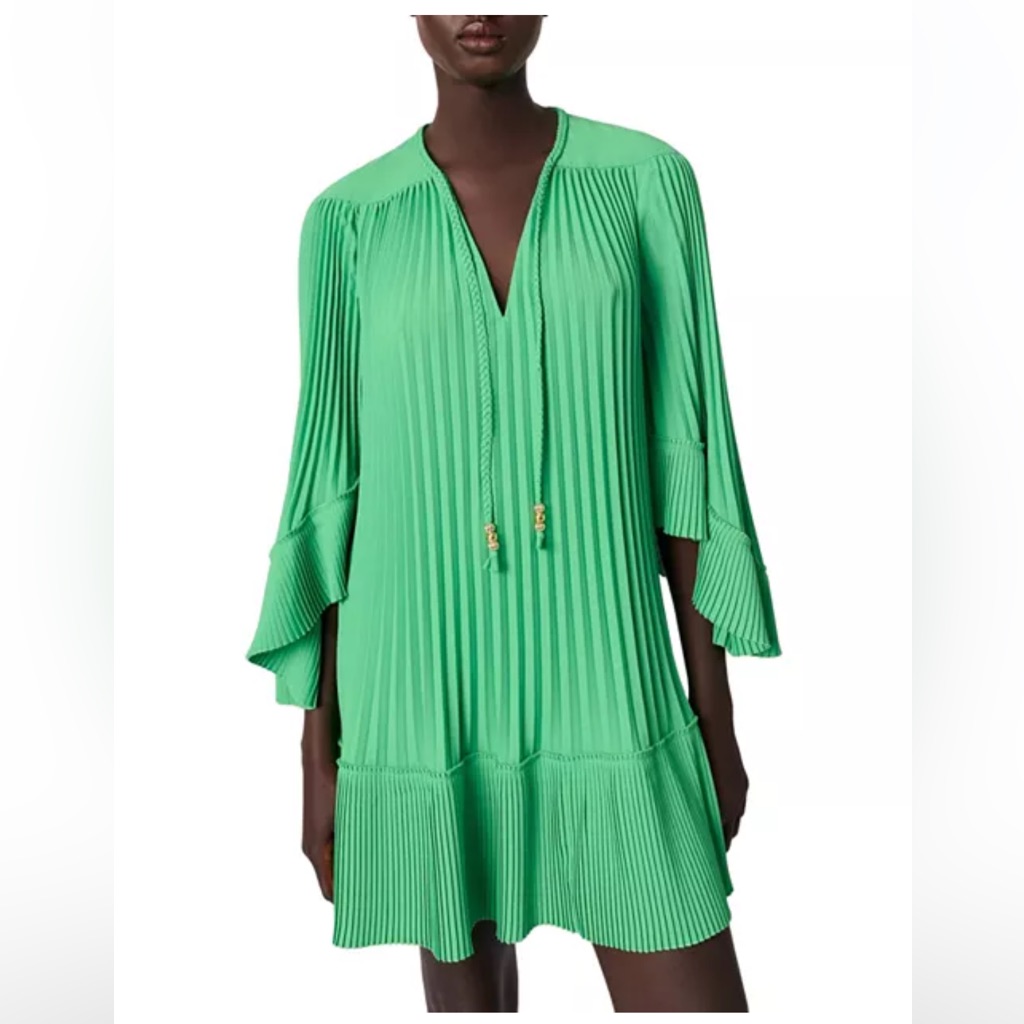 Maje Green Pleated Mini Dress